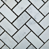 Carrara White Marble Polished 1 x 2 Herringbone Mosaic Tile