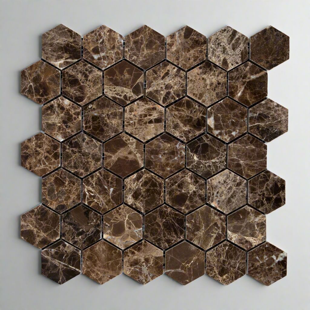 Emperador Dark Marble Polished 2" Hexagon Mosaic Tile-Marble Mosaic-American Tile Depot