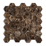 Emperador Dark Marble Polished 2" Hexagon Mosaic Tile-Marble Mosaic-American Tile Depot