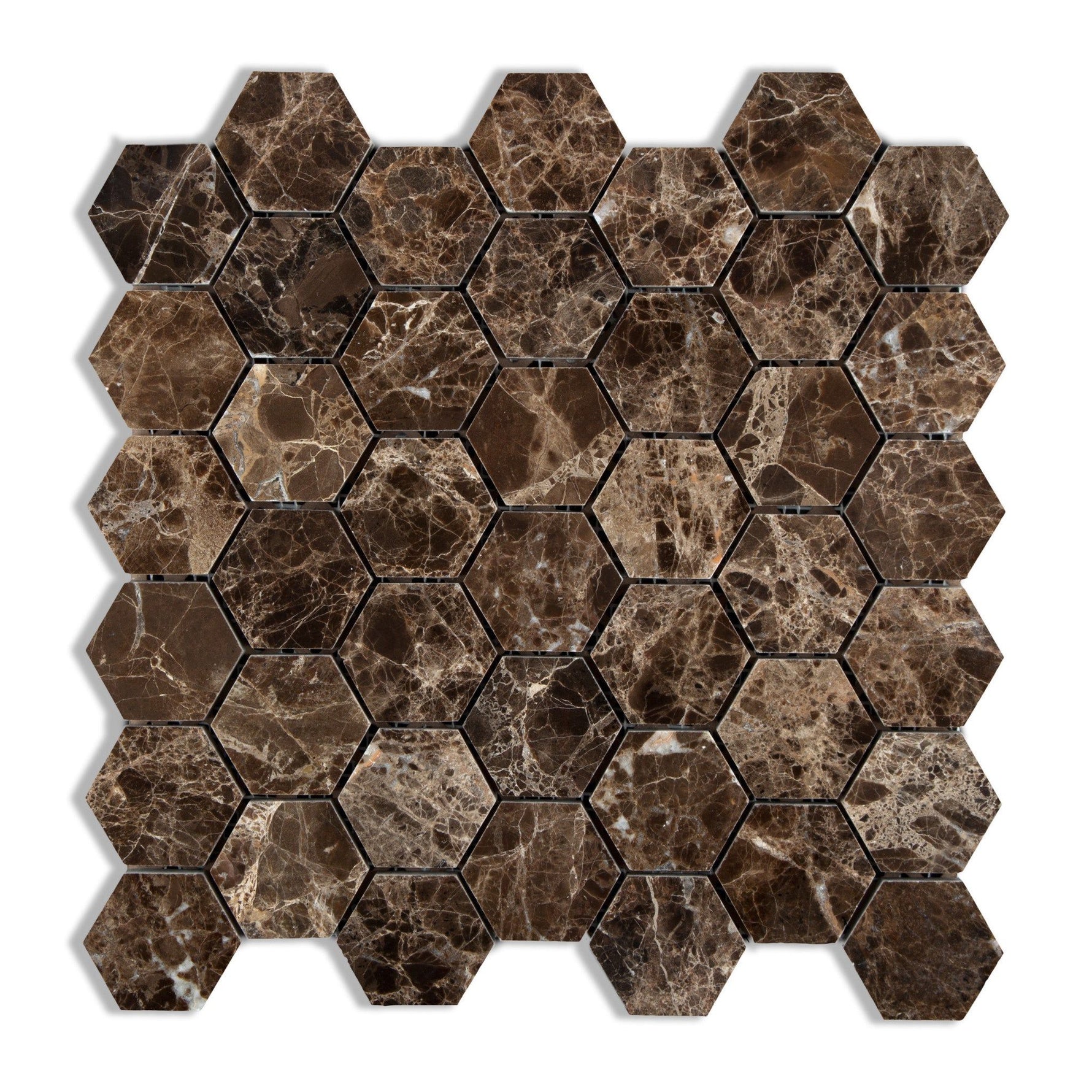 Emperador Dark Marble Polished 2" Hexagon Mosaic Tile-Marble Mosaic-American Tile Depot