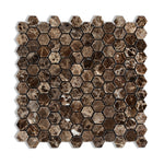 Emperador Dark Marble Polished 1" Mini Hexagon Mosaic Tile-Marble Mosaic-American Tile Depot