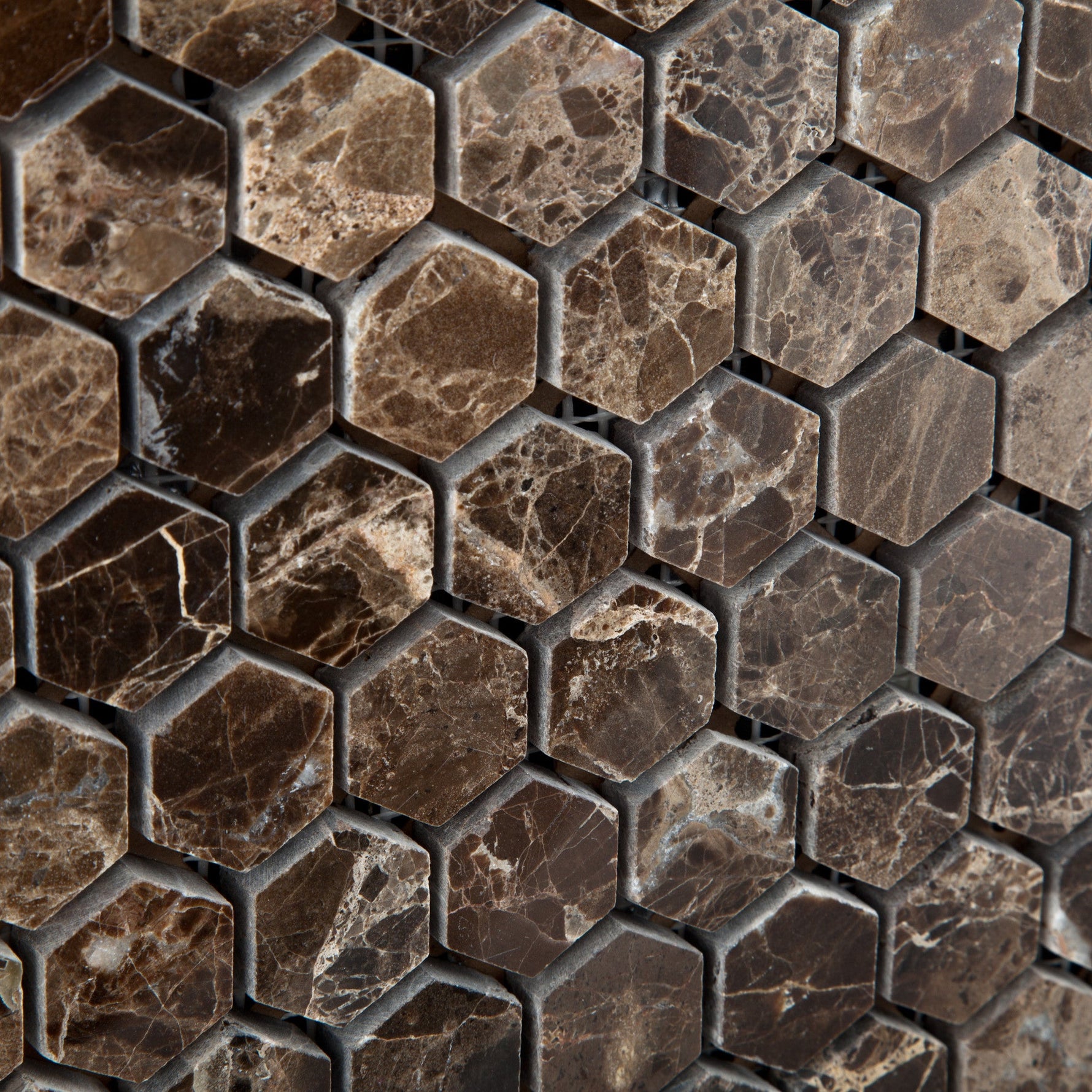 Emperador Dark Marble Polished 1" Mini Hexagon Mosaic Tile