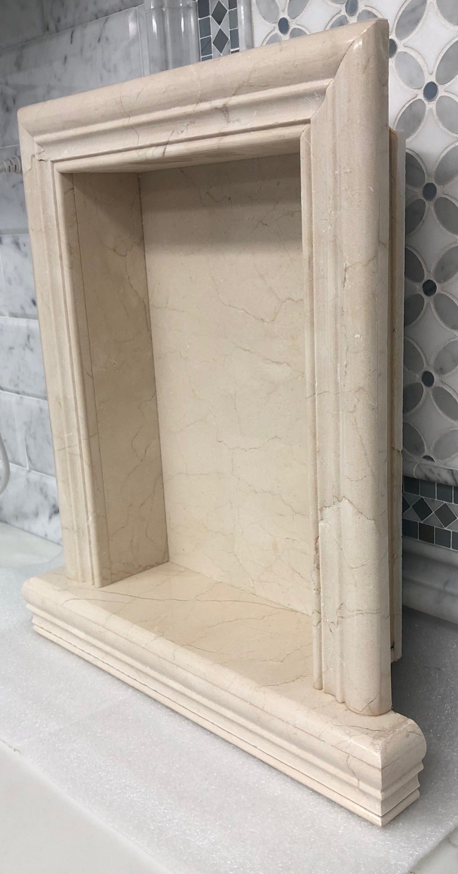 Crema Marfil Marble Hand-Made Custom Shampoo Niche / Shelf - LARGE - Polished