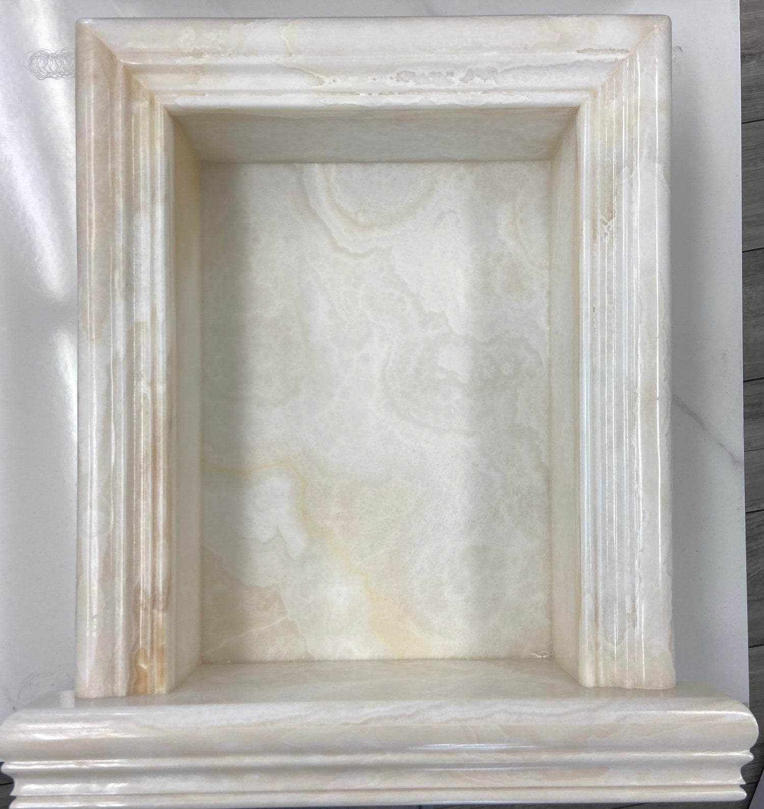 White Onyx CROSS-CUT-Hand Made Custom Shampoo Niche / Shelf - LARGE - Polished