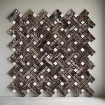 Emperador Dark Marble Polished Stanza Basketweave Mosaic Tile w/ Crema Marfil Dots-Marble Mosaic-American Tile Depot