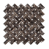 Emperador Dark Marble Polished Stanza Basketweave Mosaic Tile w/ Crema Marfil Dots