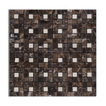 Emperador Dark Marble Polished Pinwheel Mosaic Tile w/ Crema Marfil Dots-Marble Mosaic-American Tile Depot