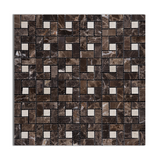 Emperador Dark Marble Polished Pinwheel Mosaic Tile w/ Crema Marfil Dots