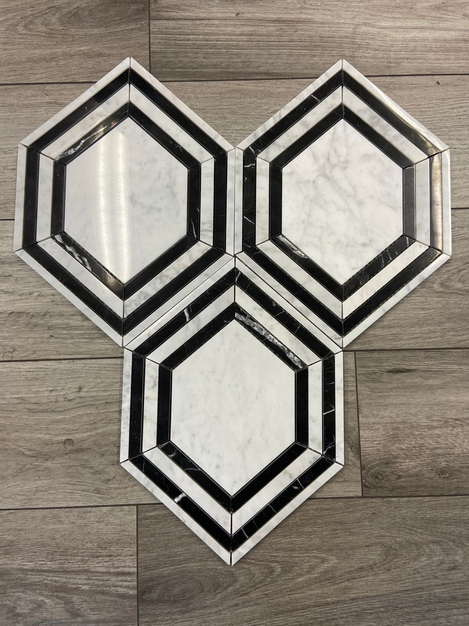 Waterjet Long Hexagon Marble Polished Mosaic Tile