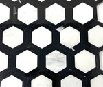 Oriental White / Asian Statuary Marble Honed 2" Vortex Hexagon Mosaic Tile w / Black