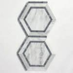 Oriental White / Asian Statuary Marble Honed 5" Hexagon Combination Mosaic Tile w / Blue-Marble Mosaic-American Tile Depot