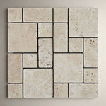 Ivory Travertine 3-Pieced Mini-Pattern Tumbled Mosaic Tile-Travertine Mosaic-American Tile Depot