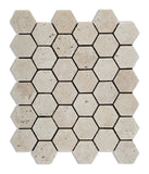 Ivory Travertine Tumbled 2'' Hexagon Mosaic Tile-Travertine Mosaic-American Tile Depot