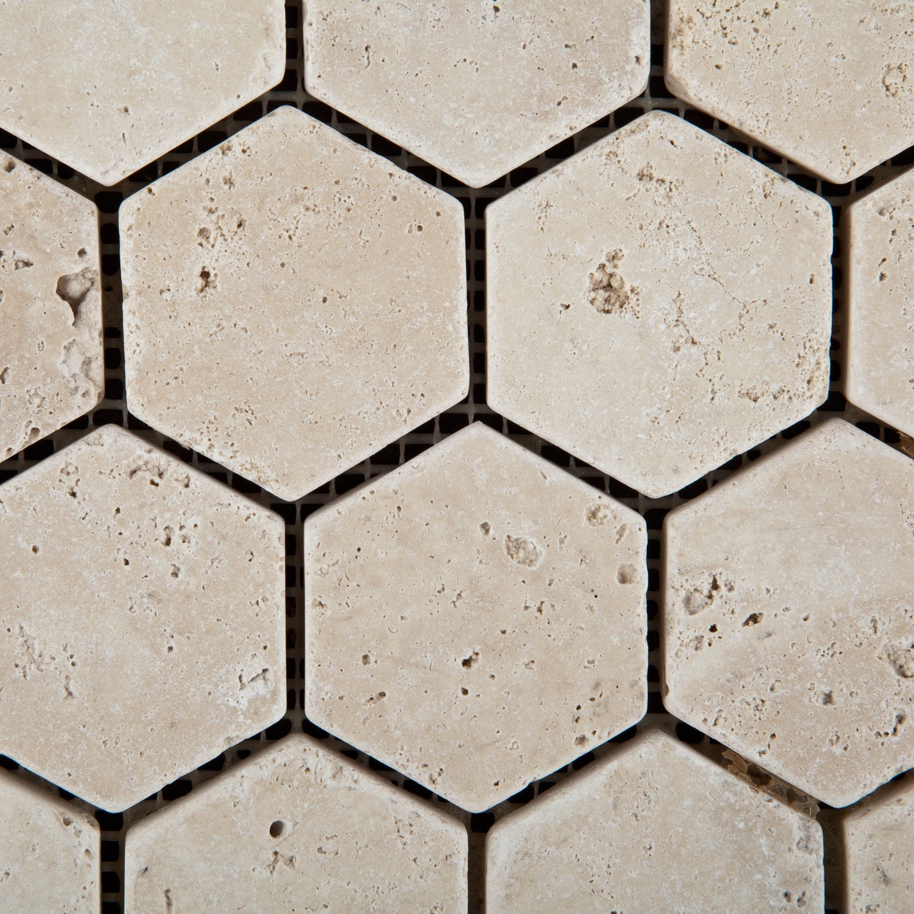 Ivory Travertine Tumbled 2'' Hexagon Mosaic Tile