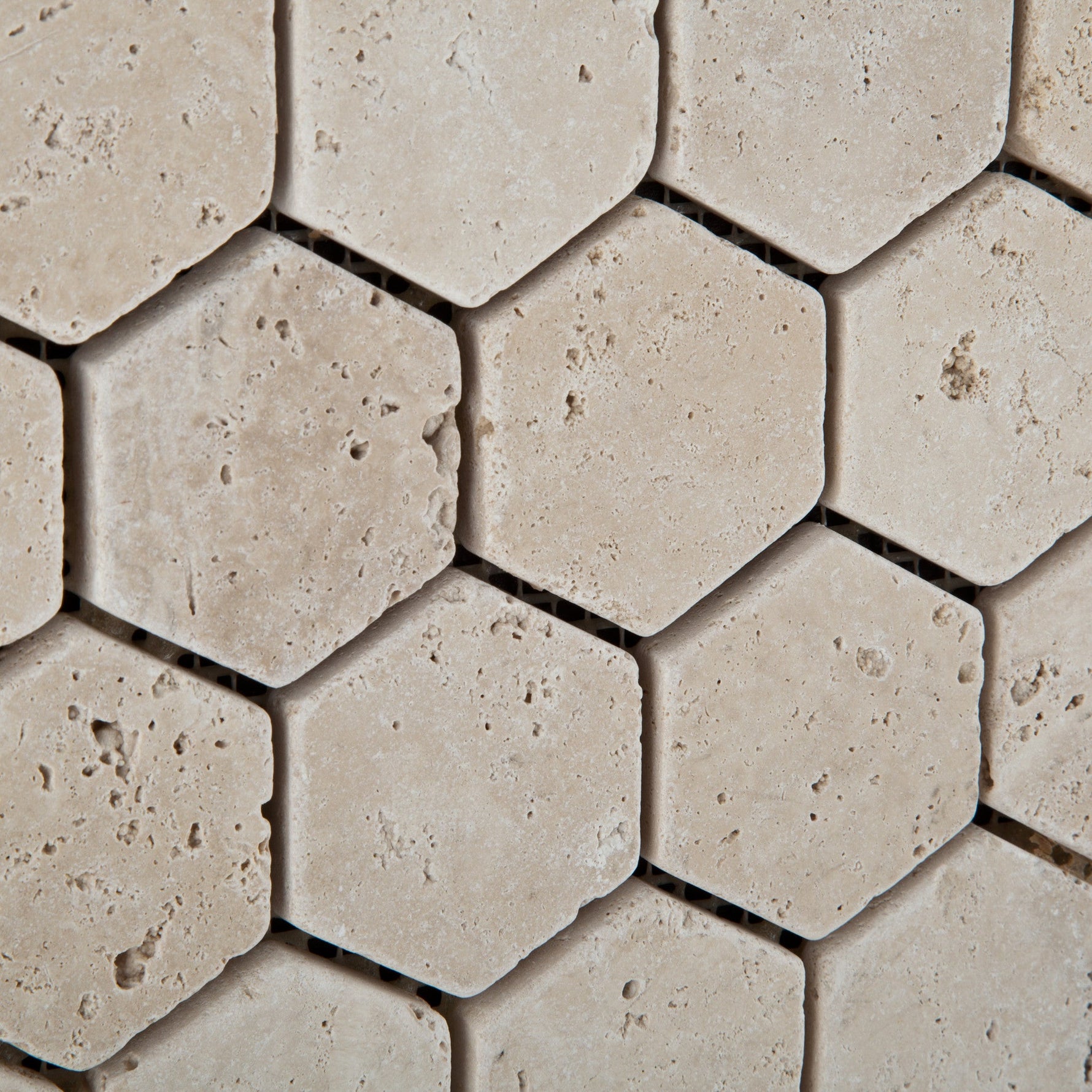 Ivory Travertine Tumbled 2'' Hexagon Mosaic Tile