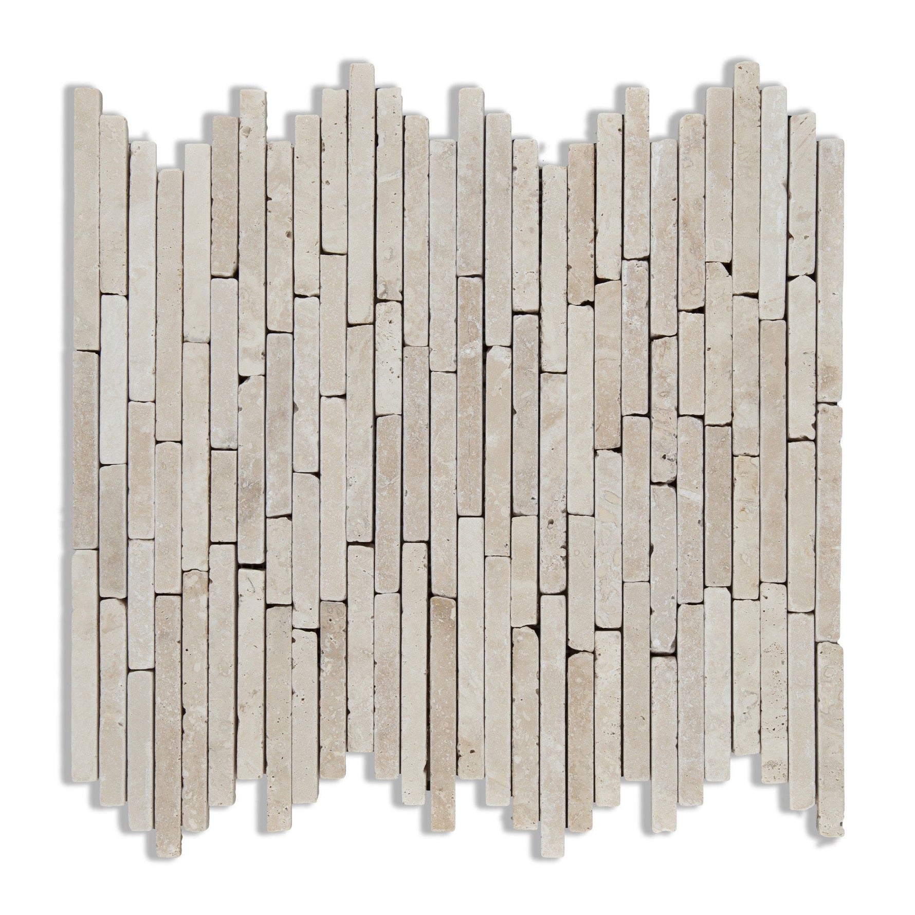 Ivory Travertine Tumbled Random Strip Mosaic Tile-Travertine Mosaic-American Tile Depot