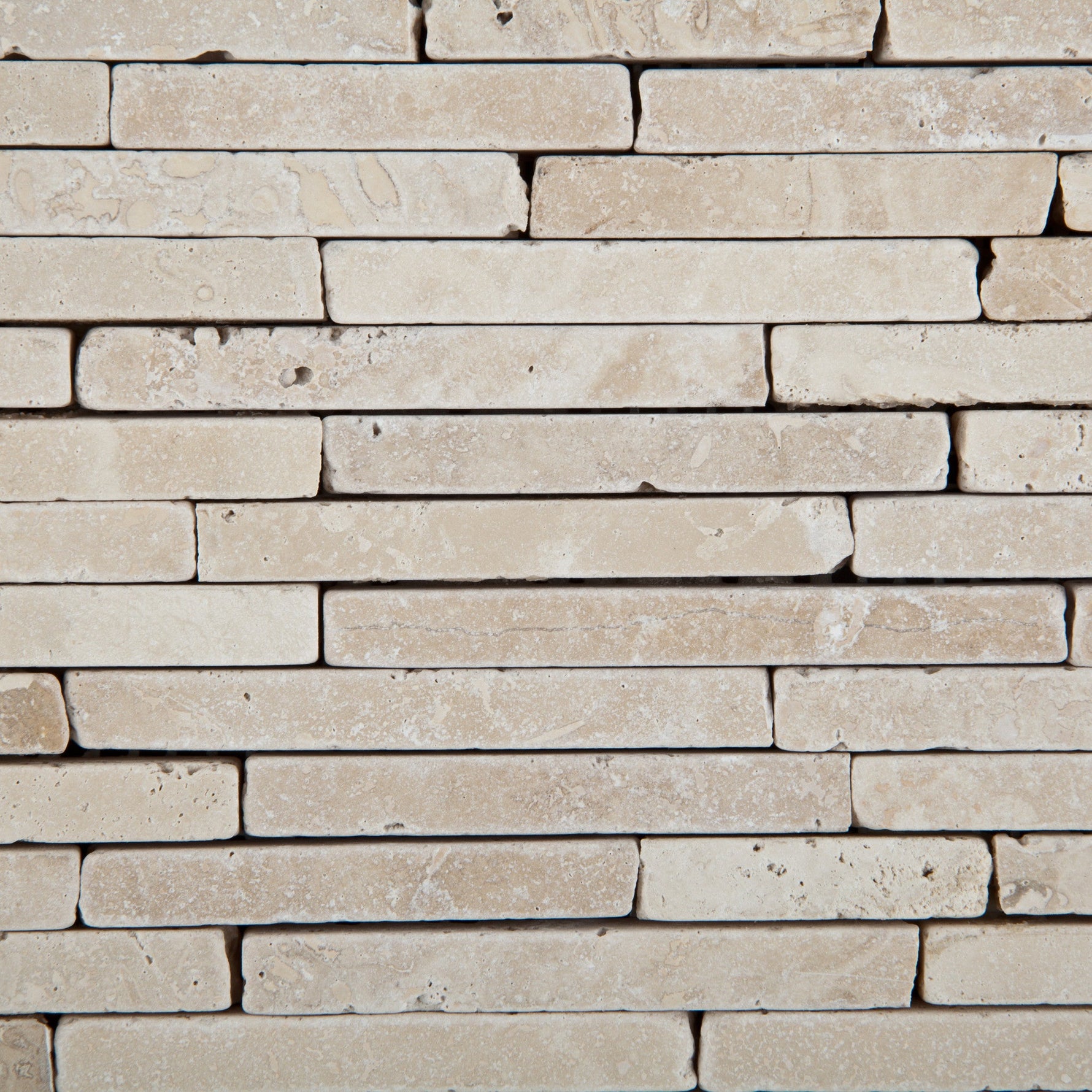 Ivory Travertine Tumbled Random Strip Mosaic Tile