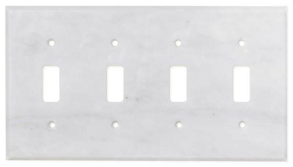 Italian Carrara White Marble Quadruple Toggle Switch Wall Plate / Switch Plate / Cover - Honed-Marble Wall/Switch Plate-American Tile Depot