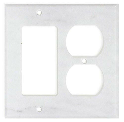 Italian Carrara White Marble Rocker Duplex Switch Wall Plate / Switch Plate / Cover - Honed-Marble Wall/Switch Plate-American Tile Depot