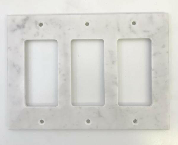 Italian Carrara White Marble Triple Rocker Switch Wall Plate / Switch Plate / Cover - Polished-Marble Wall/Switch Plate-American Tile Depot