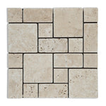 Ivory Travertine 3-Pieced Mini-Pattern Tumbled Mosaic Tile-Travertine Mosaic-American Tile Depot