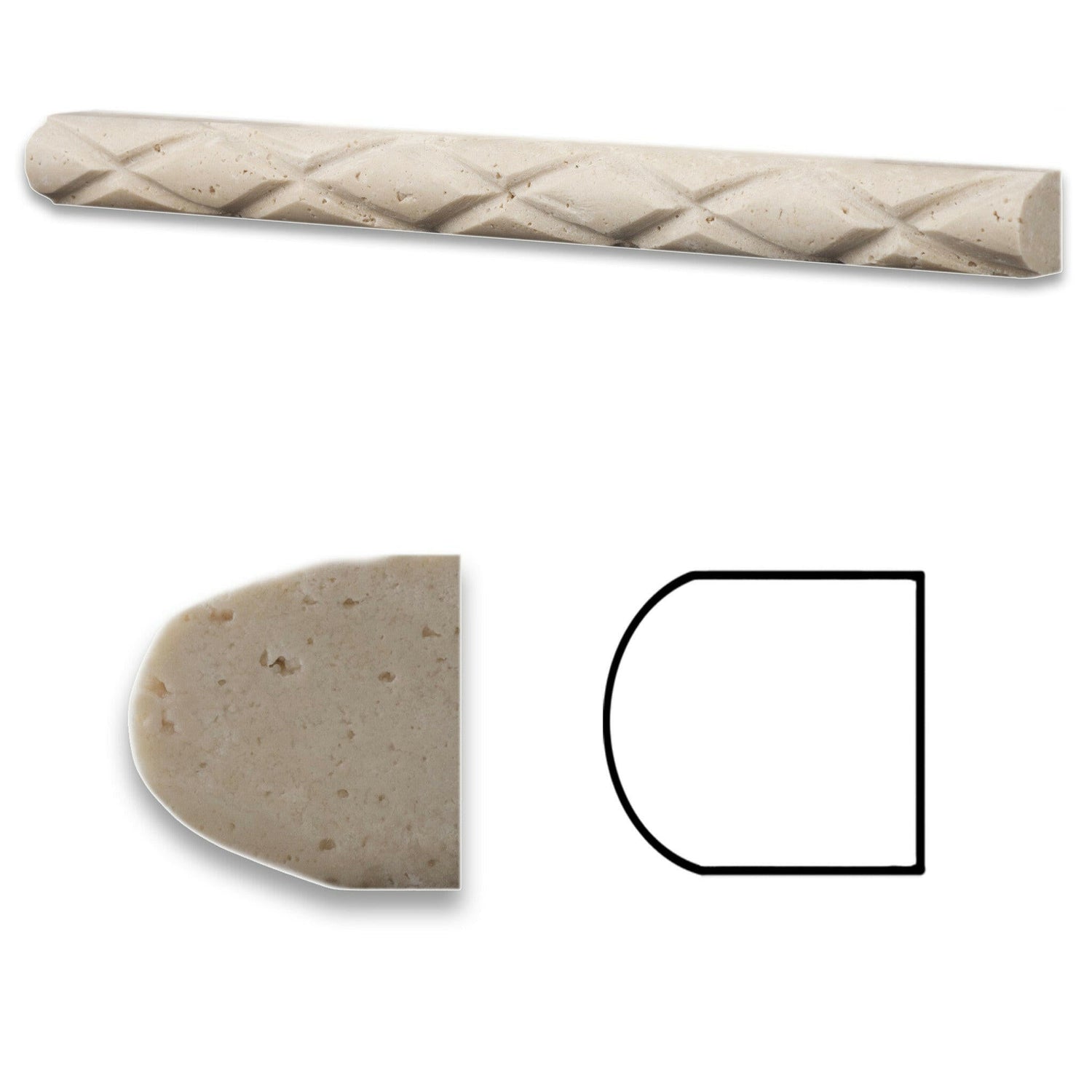 Ivory Travertine Honed 1 X 12 Diamond Rope Liner-Travertine Molding/Trim-American Tile Depot