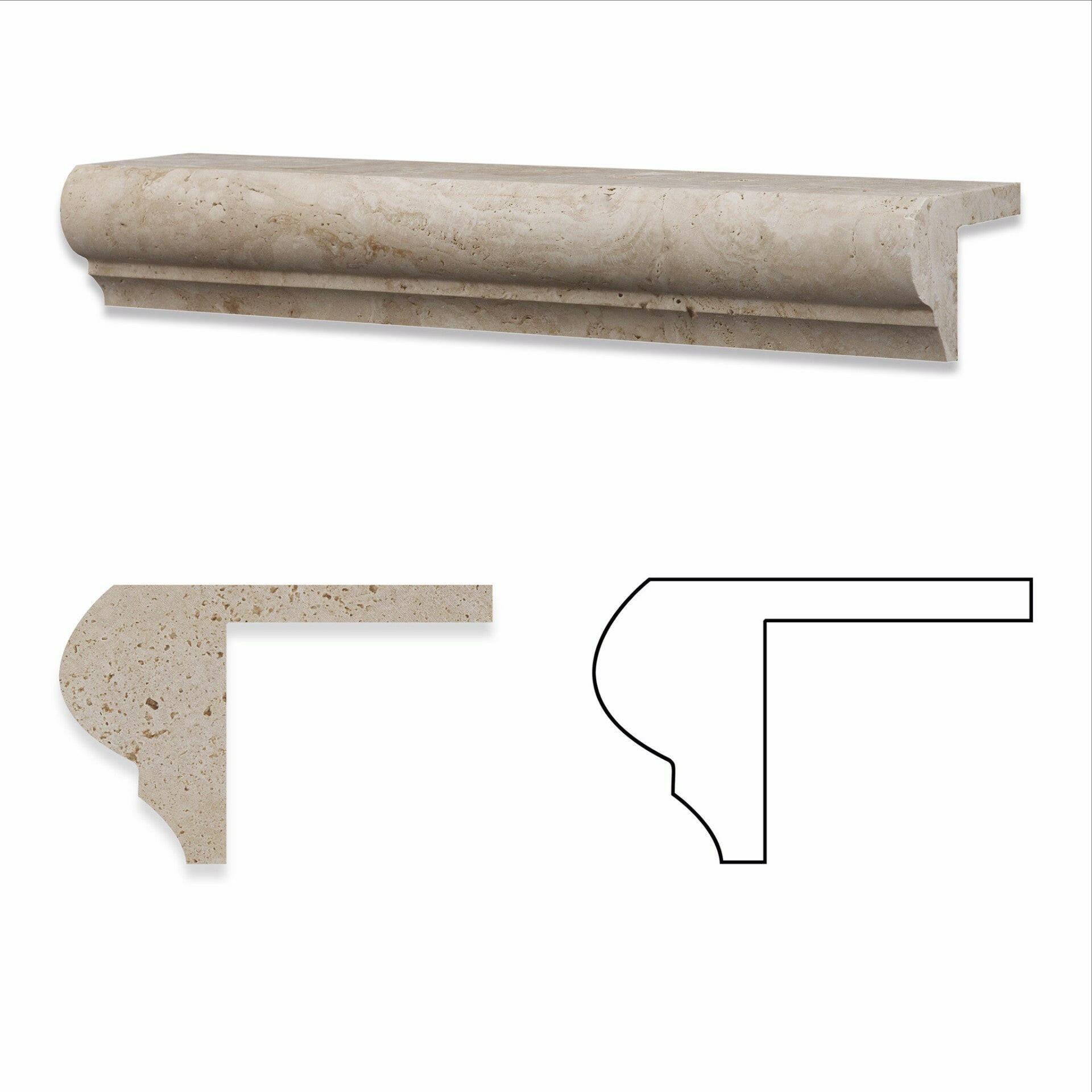 Ivory Travertine Honed Corner Ogee Stair Tread Trim-Travertine Molding/Trim-American Tile Depot