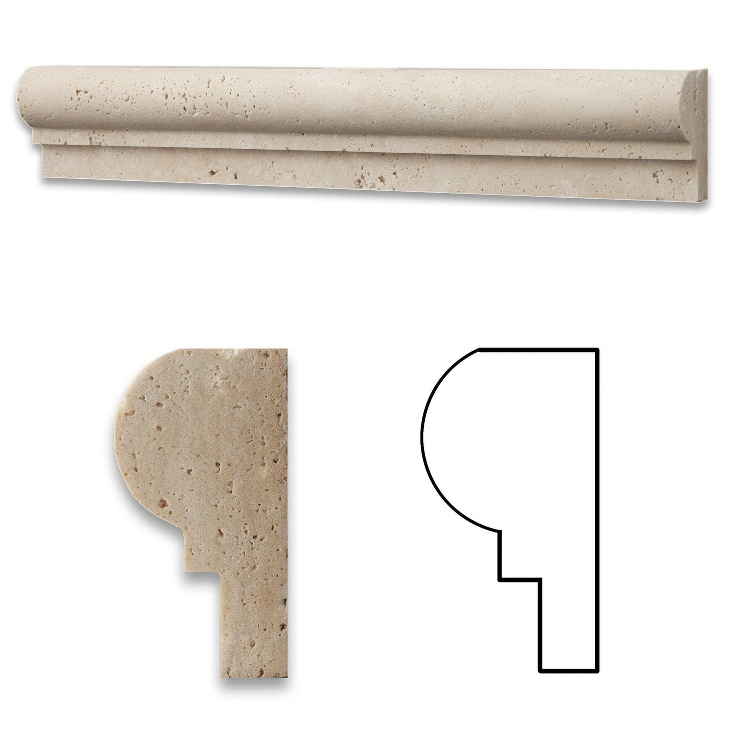 Ivory Travertine Honed OG-1 Chair Rail Molding Trim-Travertine Molding/Trim-American Tile Depot