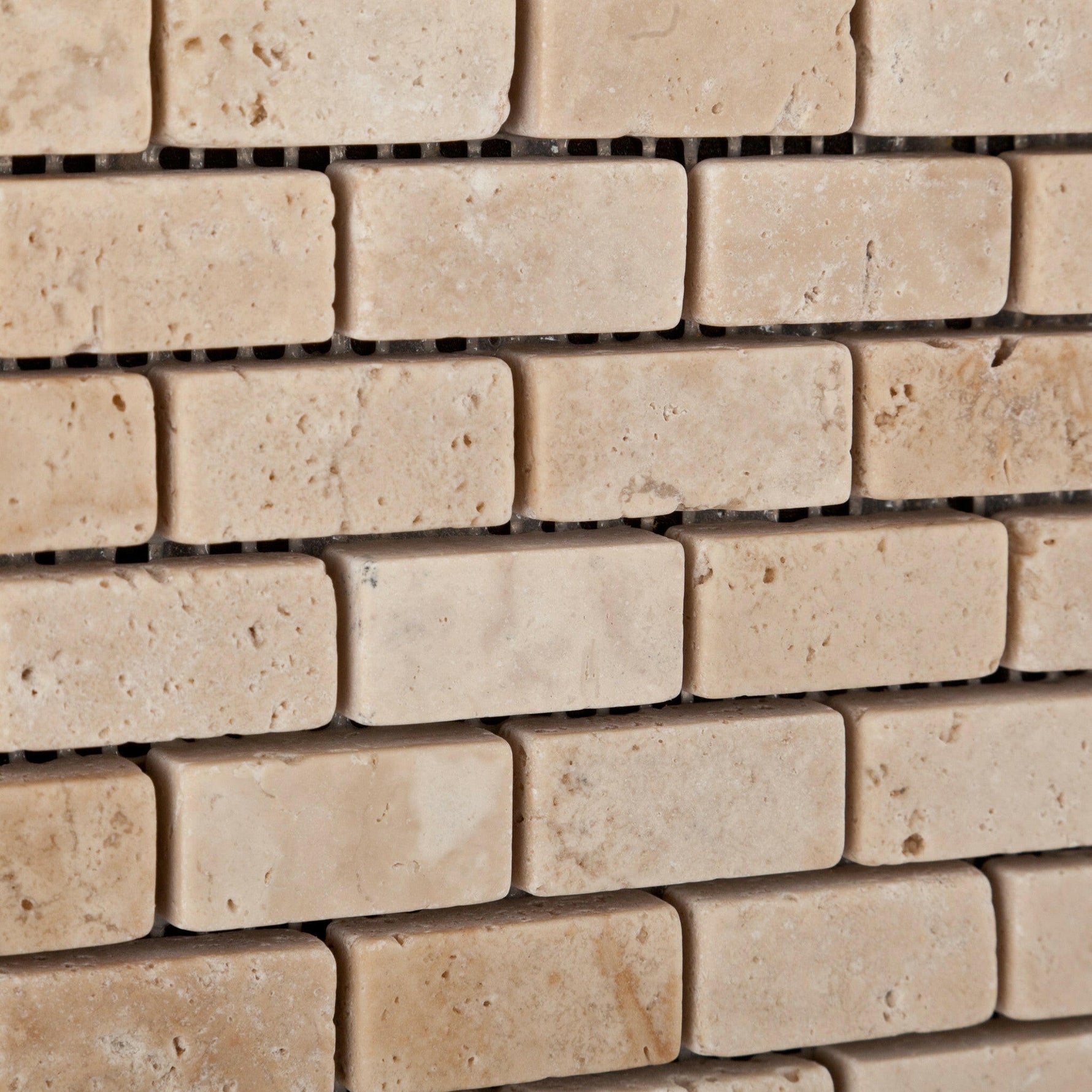 Ivory Travertine Mini Brick Tumbled Mosaic Tile-Travertine Mosaic-American Tile Depot