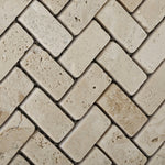 Ivory Travertine Tumbled 1 X 2 Herringbone Mosaic Tile-Travertine Mosaic-American Tile Depot