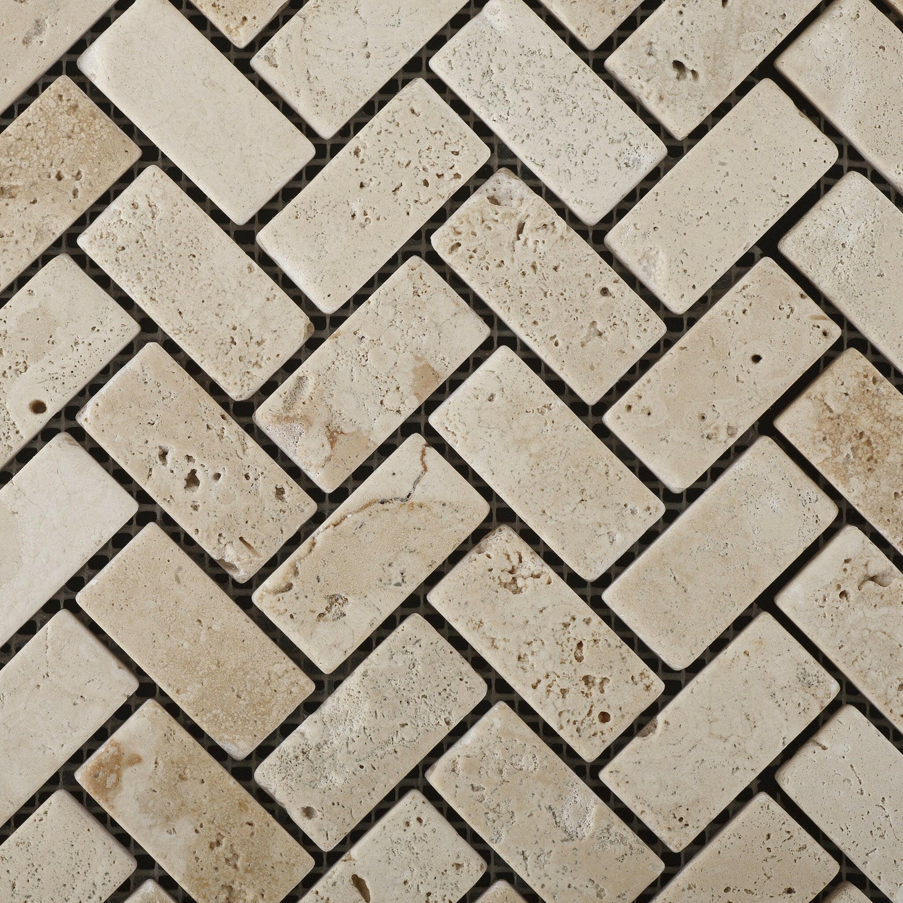 Ivory Travertine Tumbled 1 X 2 Herringbone Mosaic Tile-Travertine Mosaic-American Tile Depot