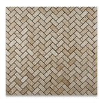 Ivory Travertine Tumbled 1 X 2 Herringbone Mosaic Tile-Travertine Mosaic-American Tile Depot