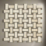 Ivory Travertine Tumbled Basketweave Mosaic Tile w/ Noce Dots-Travertine Mosaic-American Tile Depot