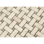 Ivory Travertine Tumbled Basketweave Mosaic Tile w/ Noce Dots-Travertine Mosaic-American Tile Depot