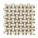 Ivory Travertine Tumbled Basketweave Mosaic Tile w/ Noce Dots-Travertine Mosaic-American Tile Depot