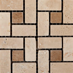 Ivory Travertine Tumbled Mini Pinwheel Mosaic Tile w/ Noce Dots-Travertine Mosaic-American Tile Depot