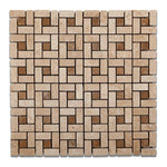 Ivory Travertine Tumbled Mini Pinwheel Mosaic Tile w/ Noce Dots-Travertine Mosaic-American Tile Depot