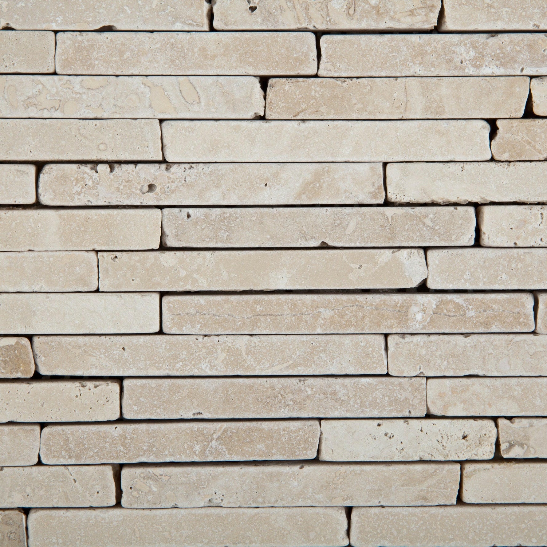 Ivory Travertine Tumbled Random Strip Mosaic Tile-Travertine Mosaic-American Tile Depot