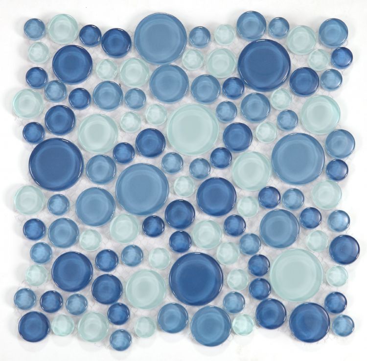 Lucy Blue Polished Circular Glass Mosaic Tile-Glass Mosaic-American Tile Depot