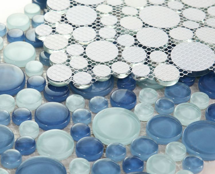 Lucy Blue Polished Circular Glass Mosaic Tile-Glass Mosaic-American Tile Depot