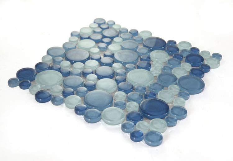 Lucy Blue Polished Circular Glass Mosaic Tile-Glass Mosaic-American Tile Depot