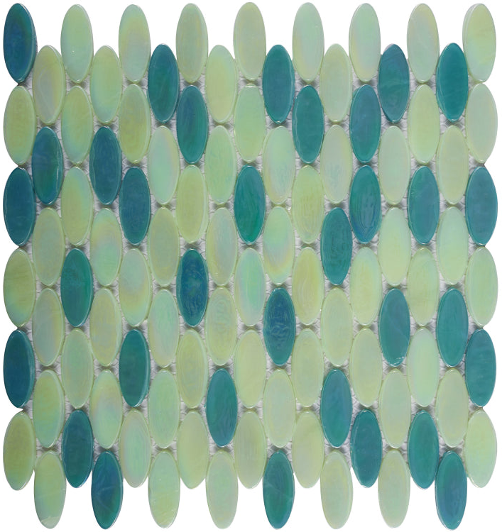 Summer Green Oval Glass Mosaic Tile-Glass Mosaic-American Tile Depot