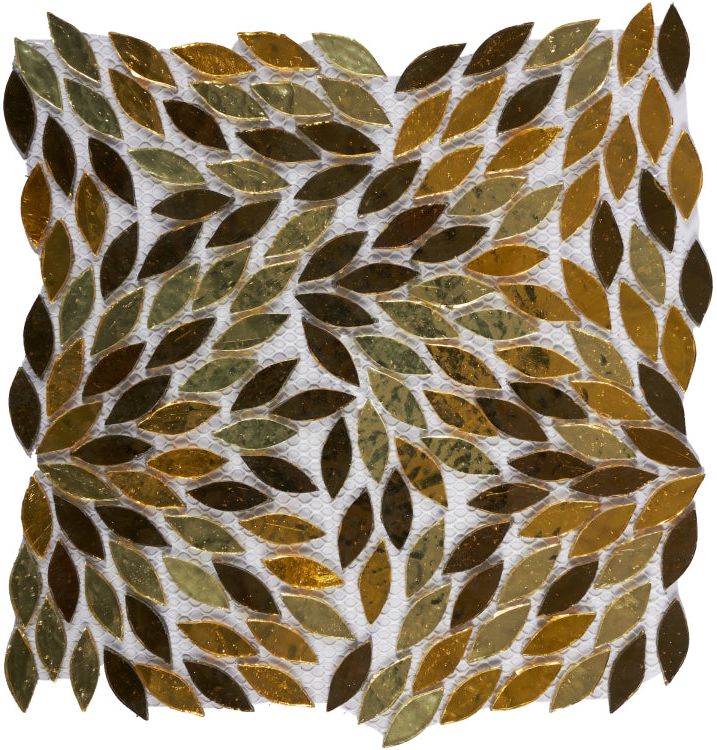 Laurel Gold Flower Glass Mosaic Tile-Glass Mosaic-American Tile Depot