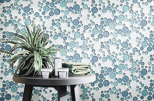 Lucy Blue Polished Circular Glass Mosaic Tile-Glass Mosaic-American Tile Depot