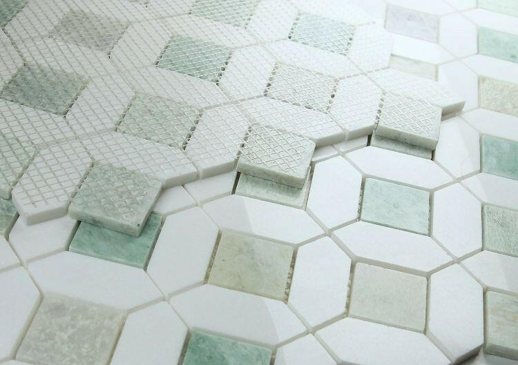 Luna Ming Green Polished Octagon Marble Mosaic Tile-Marble Mosaic-American Tile Depot