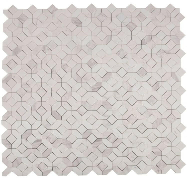 Luna Volakas White Polished Octagon Marble Mosaic Tile-Marble Mosaic-American Tile Depot