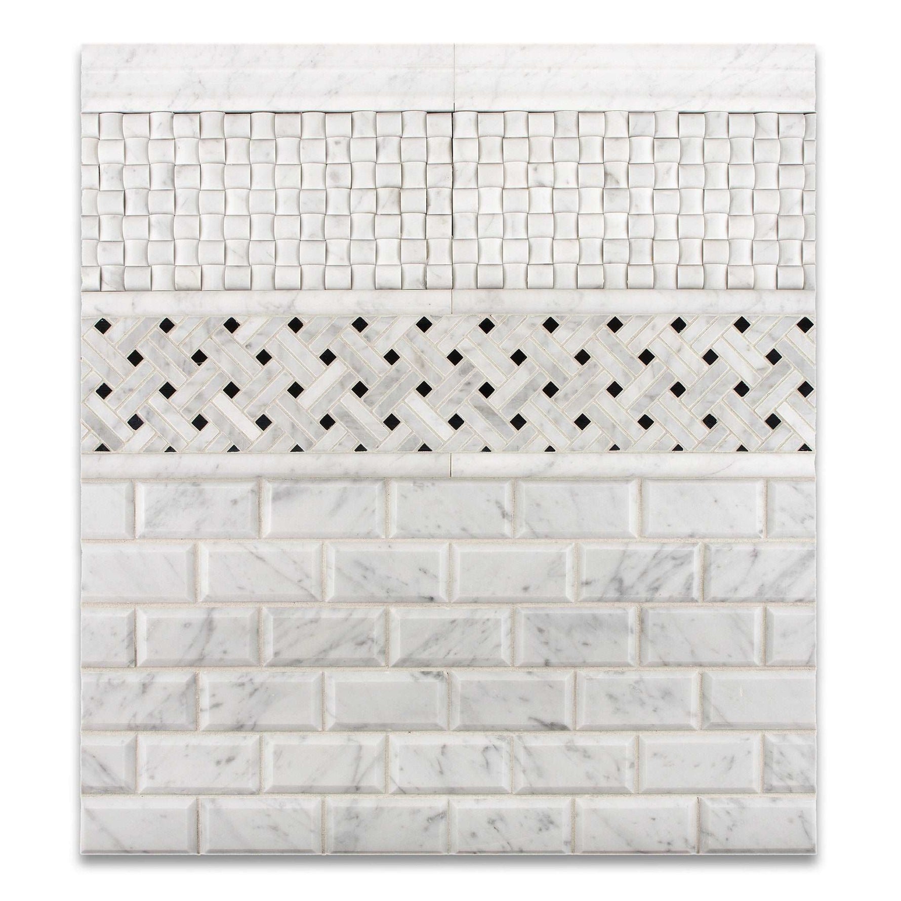 2 X 4 Carrara White Marble Honed & Beveled Brick Mosaic Tile