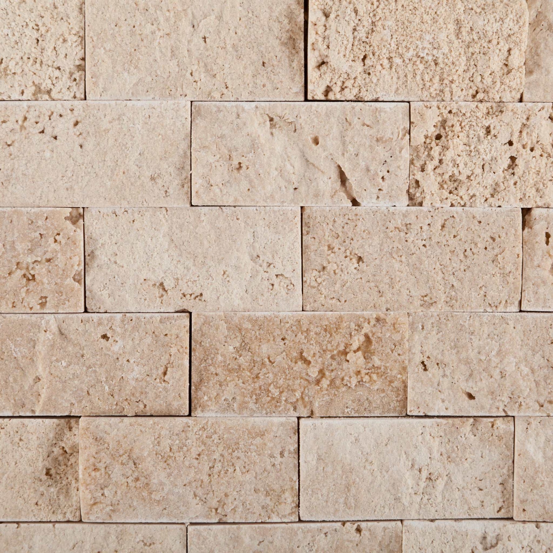 1 X 2 Ivory Travertine Split-Faced Brick Mosaic Tile