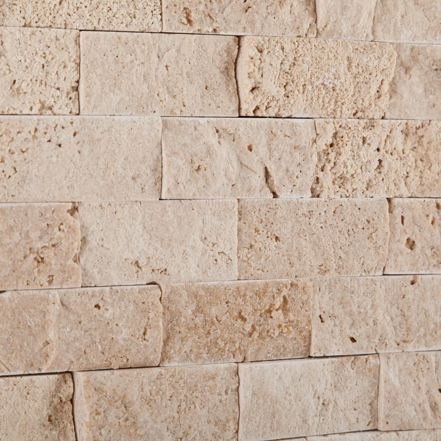 1 X 2 Ivory Travertine Split-Faced Brick Mosaic Tile