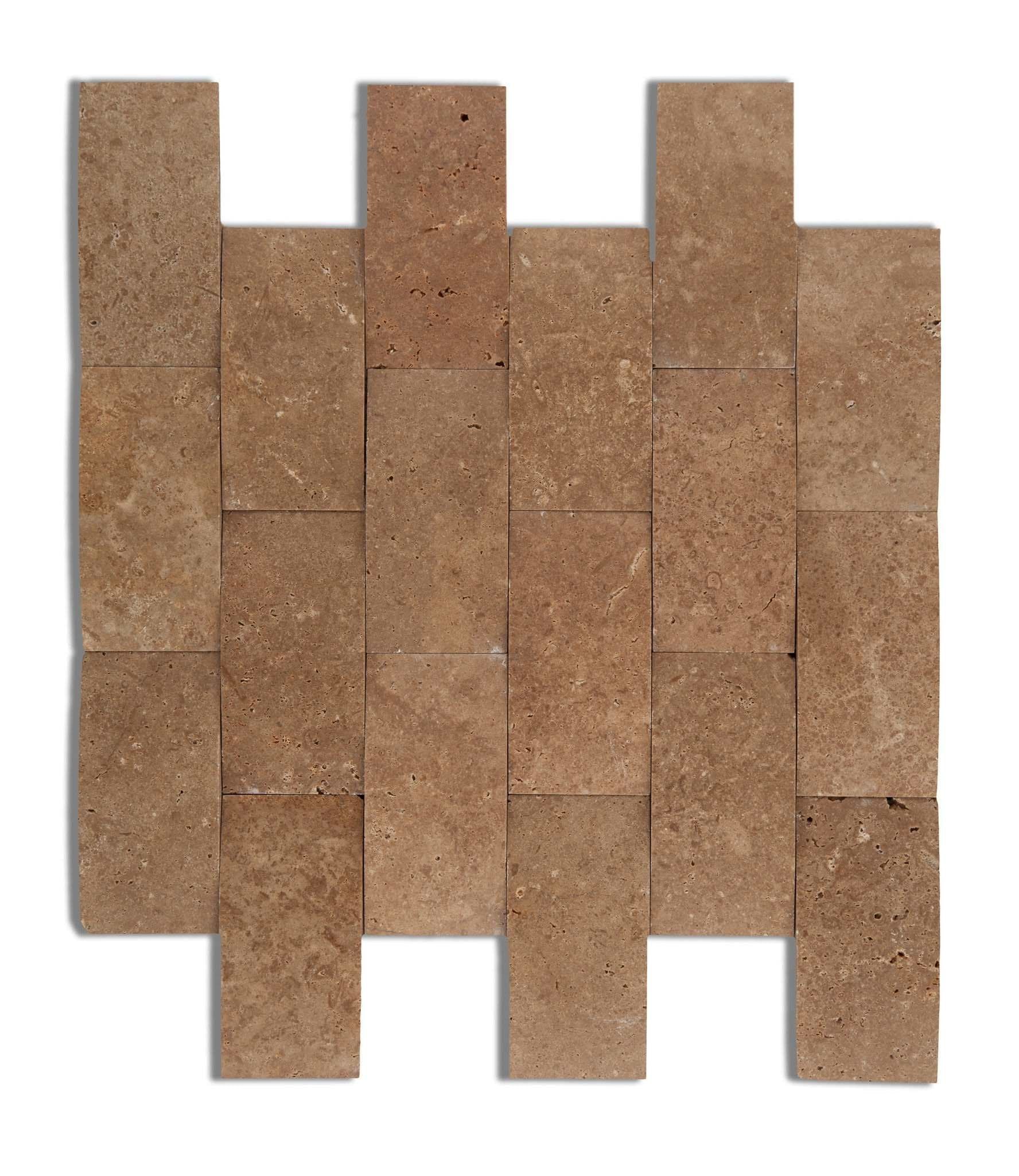 2 X 4 Noce Travertine CNC Arched 3-D Brick Mosaic Tile-Travertine Mosaic-American Tile Depot